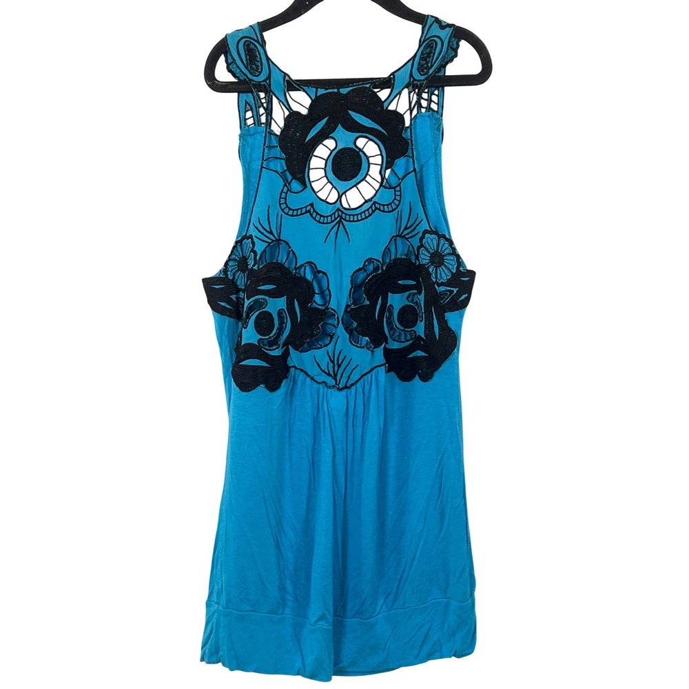 Body Central Y2K Blue White Black Floral Racer Back Tank Tops Small Grunge Punk - Picture 7 of 8